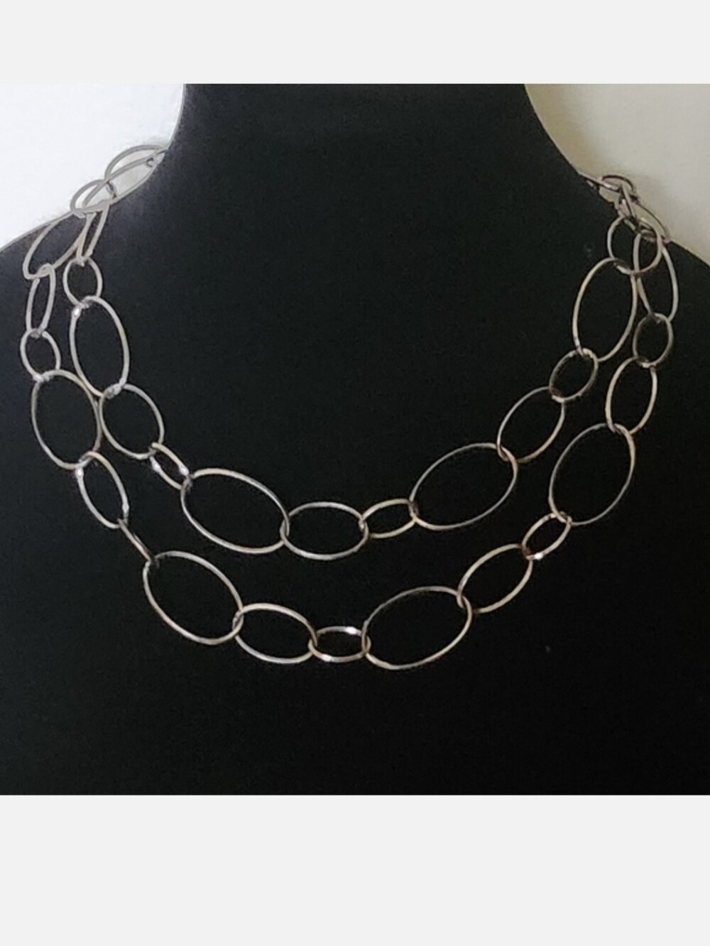 VTG Long Necklace Dark Silver Tone Chain